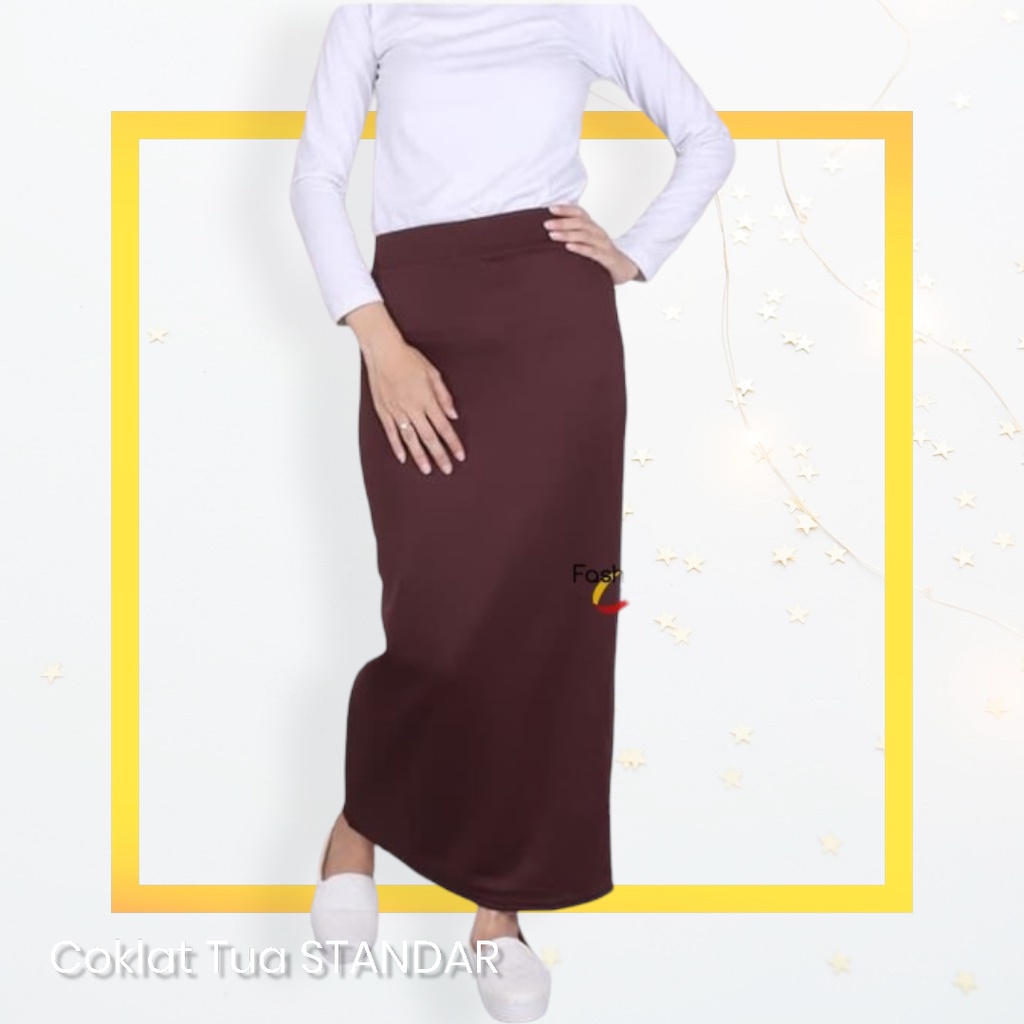 Rok Kantor Span Scuba Panjang JUMBO / Rok Kerja / Rok Pencil Scuba / Rok Span Maxi Skirt-Coklat Tua