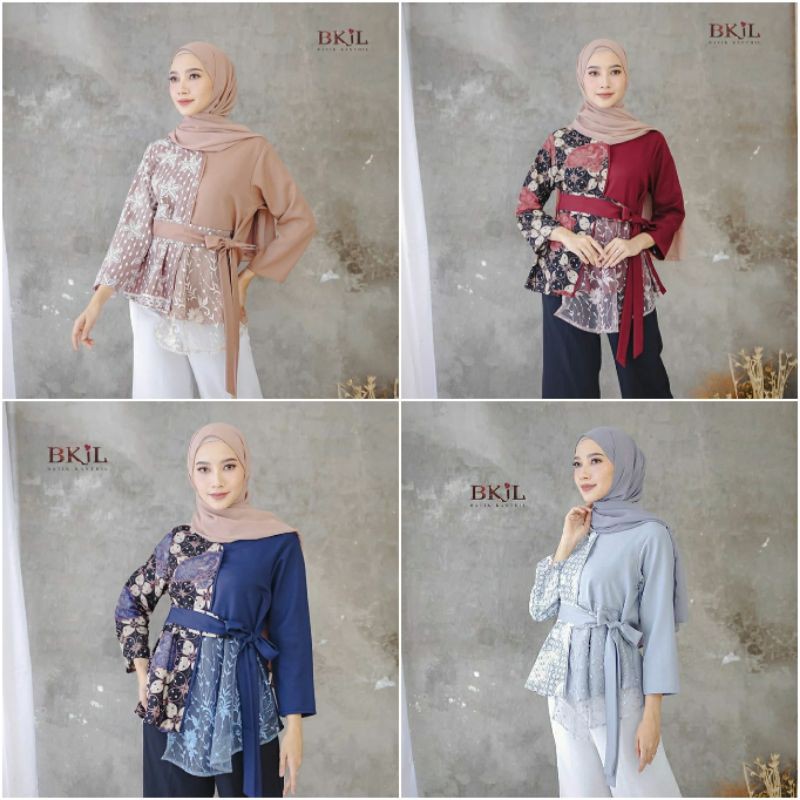 Tille Blouse Baju Batik Wanita Modern Atasan Batik Kerja Wanita Blouse Batik Kantor Batik Kombinasi M L XL XXL Seragam Batik