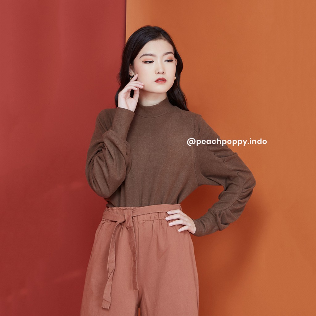 Peach Poppy Minji Top - Atasan Wanita Blouse Turtleneck Lengan Panjang Puff