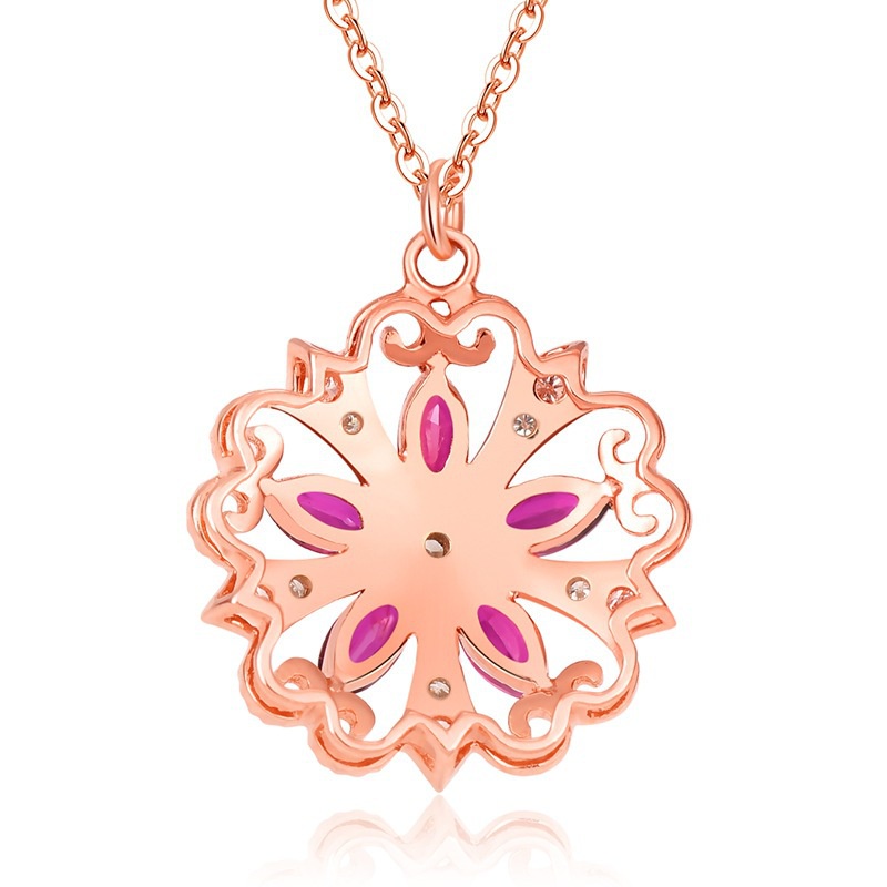 [Ready Stock]Fashion Luxurious Color Gemstone Flower Pendant Rose Gold Necklace