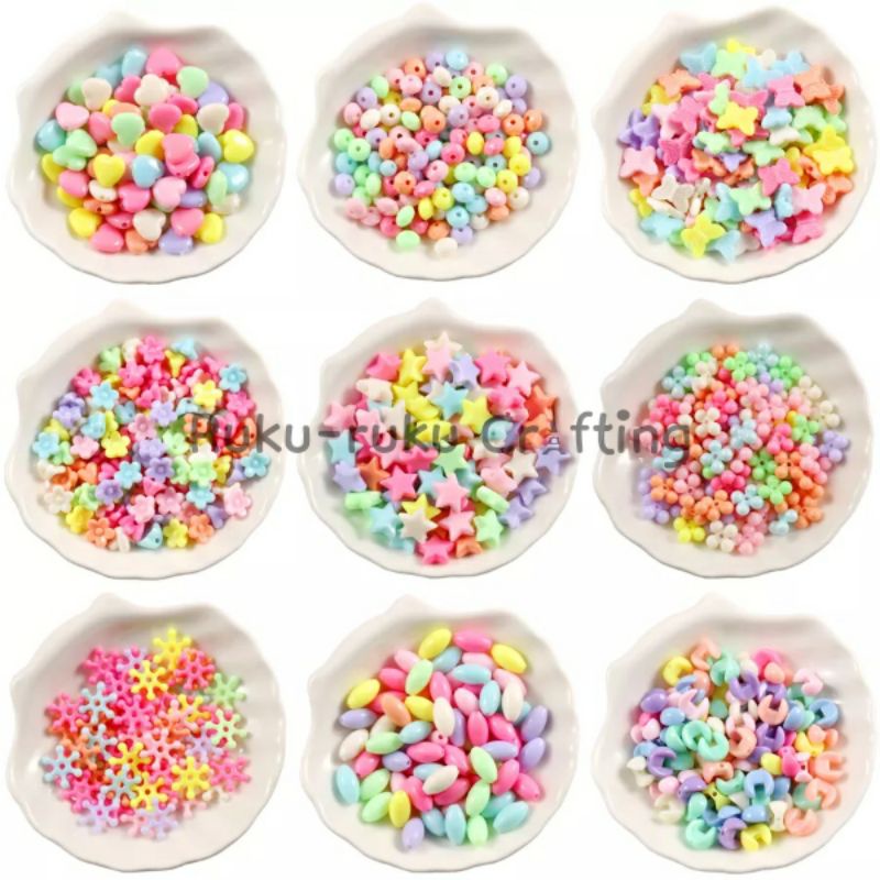 60 Pcs Manik Manik Mote Pastel Mote Susu Motif Love Bunga Bintang Bahan Craft