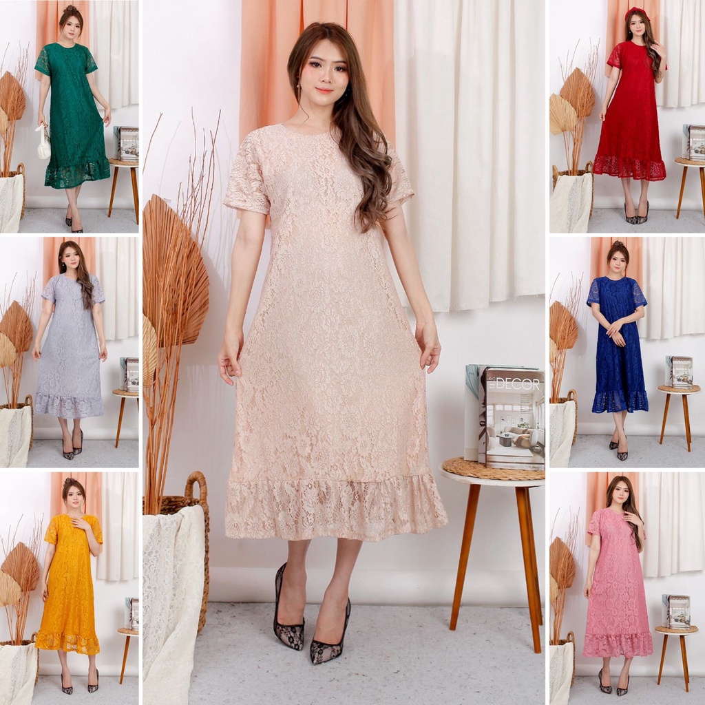 Dress Rempel Brukat Corneli Tulang Brokat Timbul Cord Dres Pesta 7 Warna Termurah