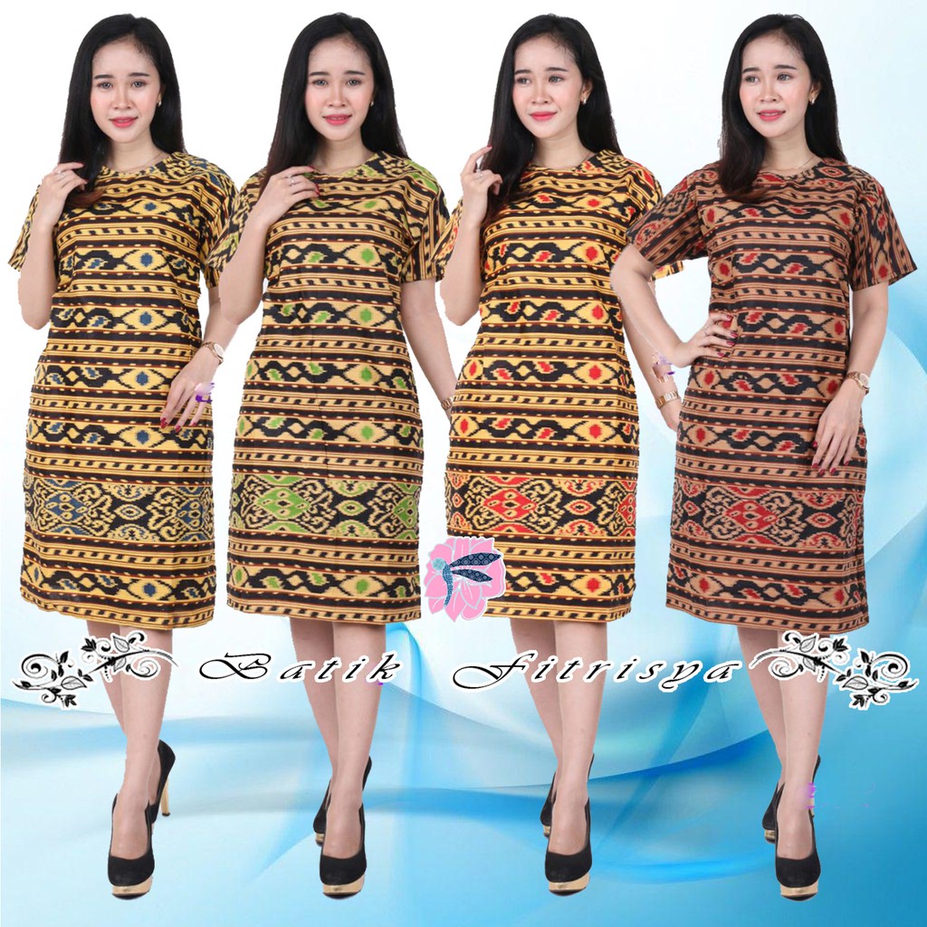 pakaian TUNIK DRESS BATIK WANITA JUMBO XXXXL / 4L LENGAN PENDEK MOTIF SONGKET TENUN TOTOL MACAN KUNI