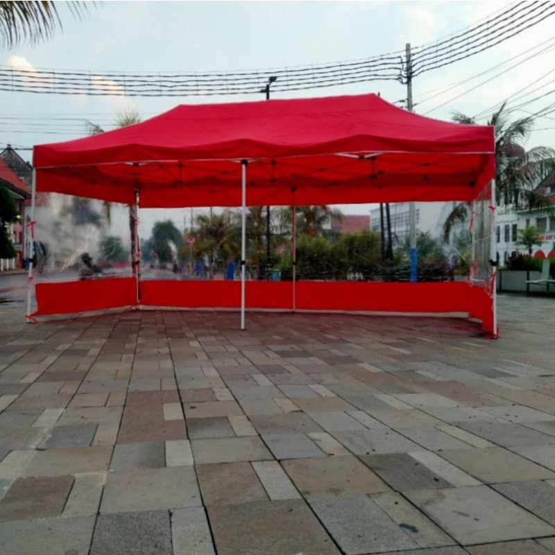 Tenda lipat 3x6 + dinding mika 3 sisi