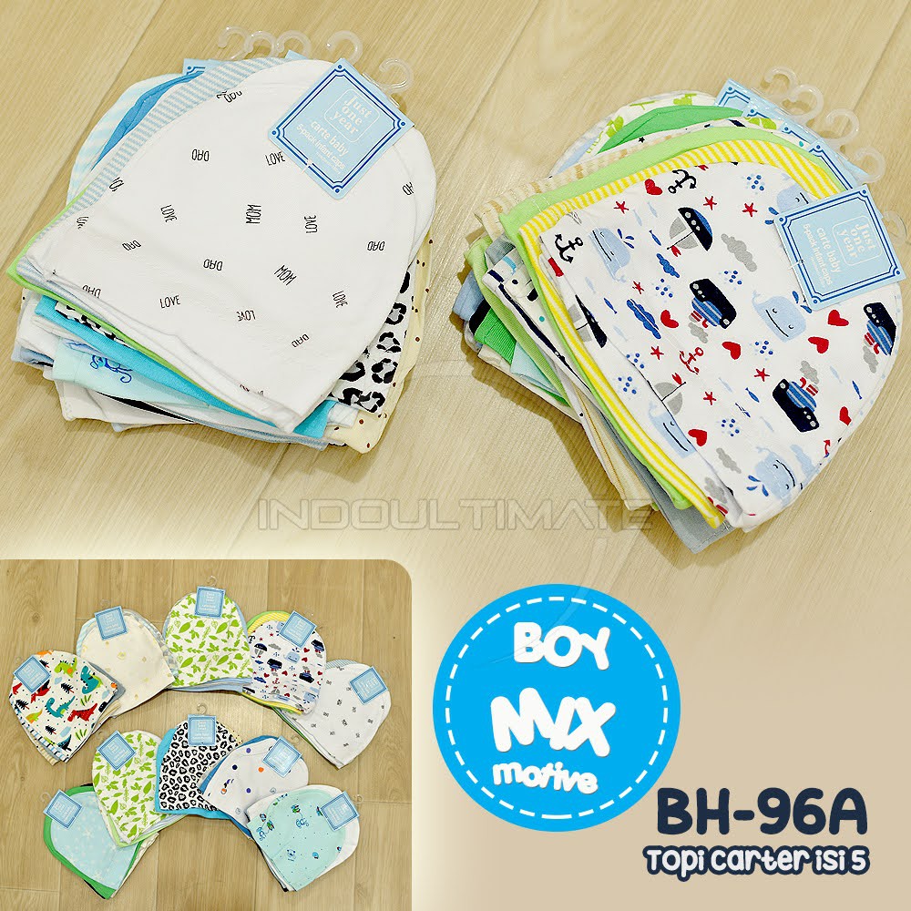 Diskon 7.7 5in1 Topi Bayi Topi Kupluk Bayi 100% COTTON BH-96A Topi Anak isi 5 Pcs Baby Hat New Born Pelindung K