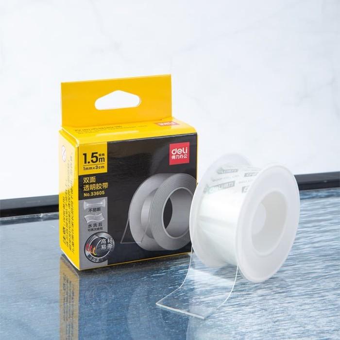 

Deli Doble tape transparan 3cmx1.5m/1mm bau tidak menyengat 33605 Berkualitas
