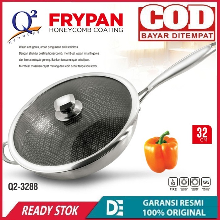 Q2 Frypan Panci Wajan Hexa Anti Lengket Q2 3288 Honeycomb Coating 32cm Anti Lengket