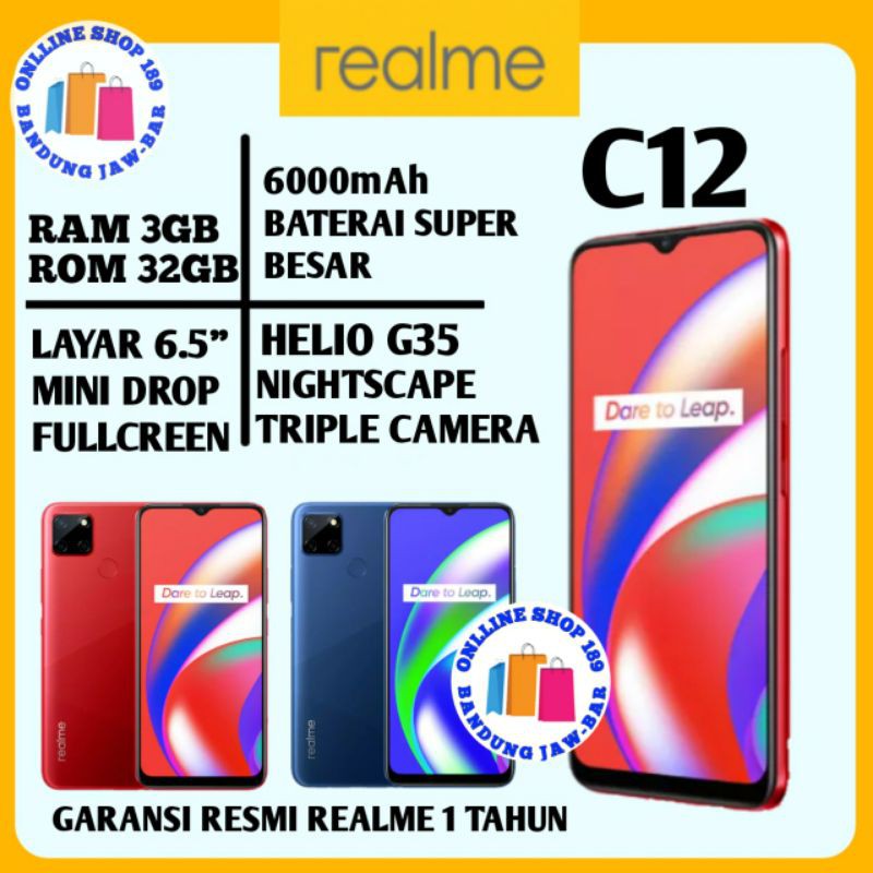 REALME C12 RAM 3/32GB BATERRAY 6000MAH GARANSI RESMI