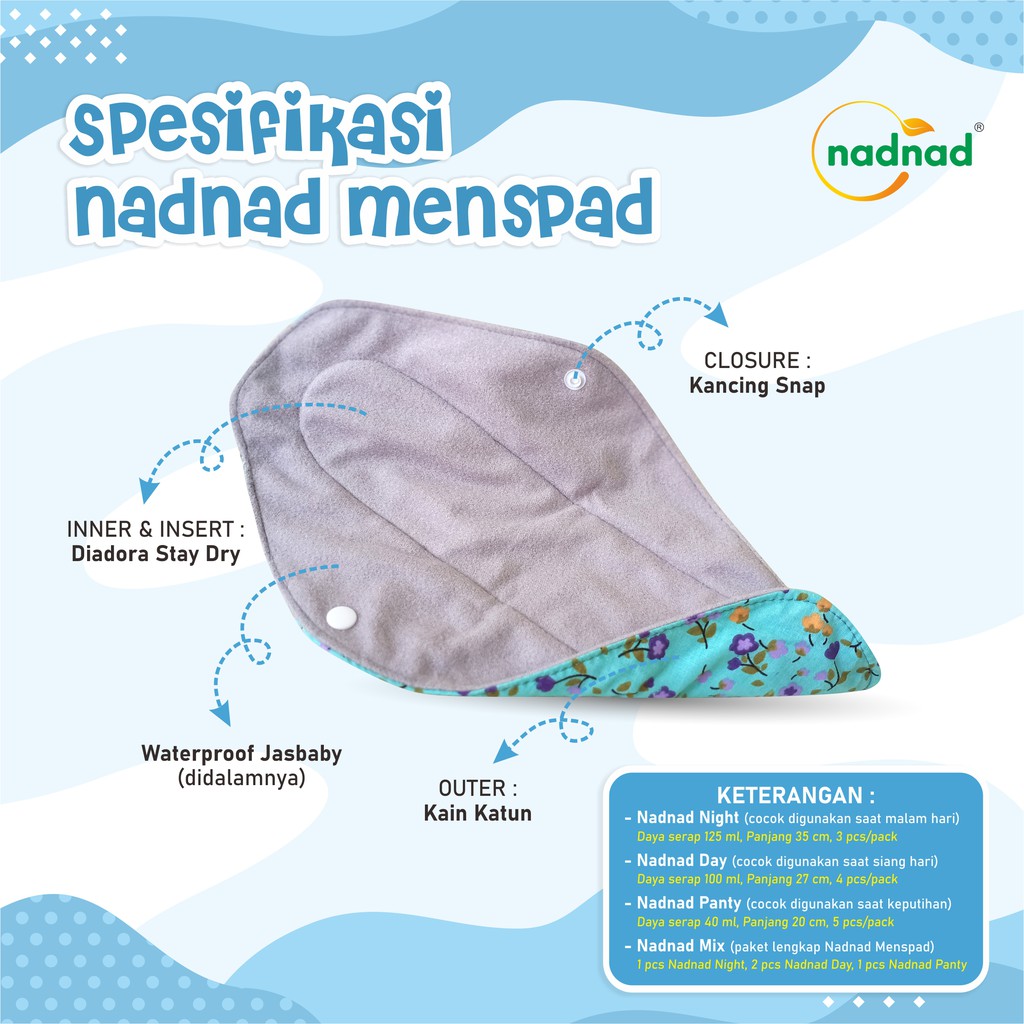 Pembalut Kain Wanita Menstrual Pad Bisa Dipakai Berulang-Ulang Menspad Nadnad Murah