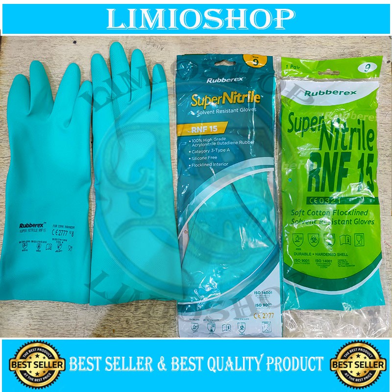 SARUNG TANGAN KARET KIMIA SUPERNITRILE / SUPER NITRILE RUBBEREX RNF15 / SUPER NITRILLE RNF 15 HIJAU