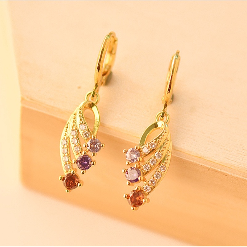 Anting Lapis Emas Hias Zirkon Untuk Wanita