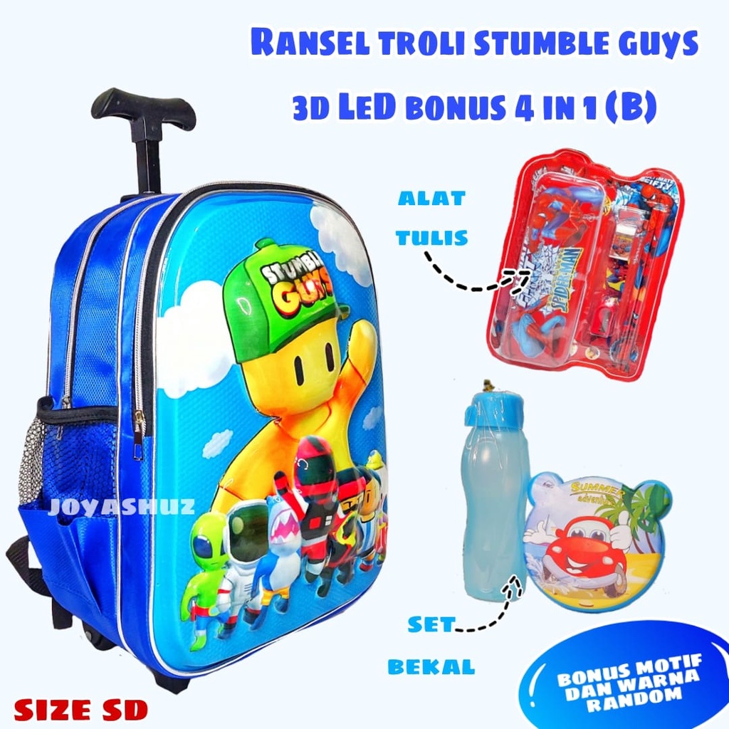 Tas Sekolah Troli Anak Karakter Stumble Guys Gratis Bonus - Ransel Anak SD - Tas Gratis Hadiah -  Tas Sekolah Anak Troli - Tas Dorong Anak - Joyashuz