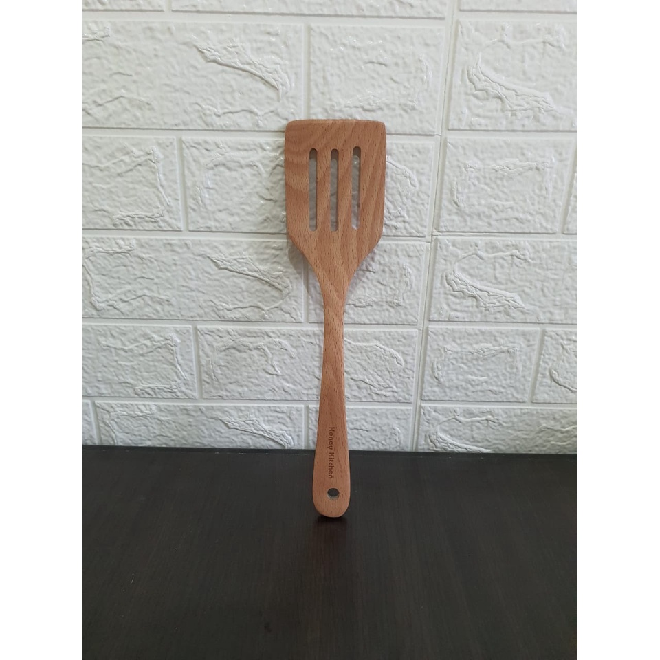 TURNER SPATULA SODET SUTIL KAYU LUBANG BERKUALITAS HONEY KITCHEN