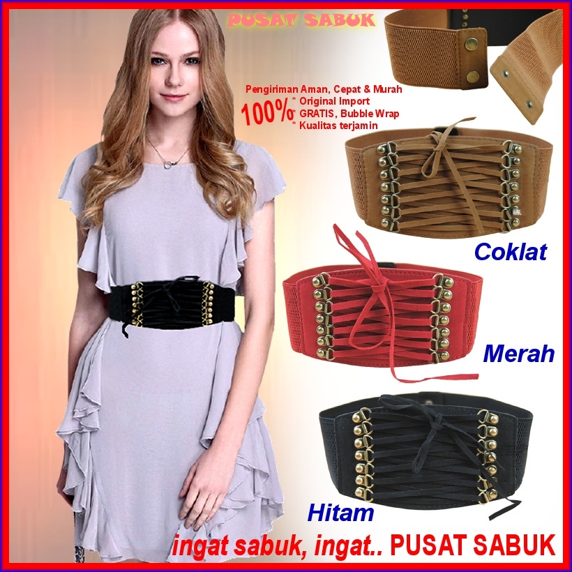 Belt Ikat Pinggang Gesper Lebar Wanita Sabuk Cewek Korea Obi Fashion Gasper Grosir Murah Jumbo besar Hitam Karet Elastis Kekinian Cantik kulit Women Praktis Modis Mewah Pingang gemuk langsing