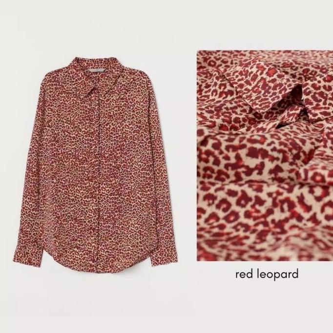 HM Silk Satin Longsleeve Blouse - Kemeja Wanita Original Branded - red leopard