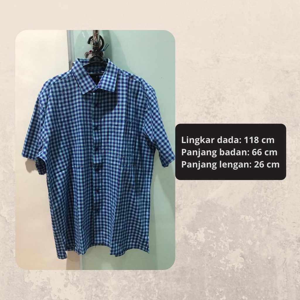 Kemeja pria lengan pendek motif kotak biru merk Arrow size 16