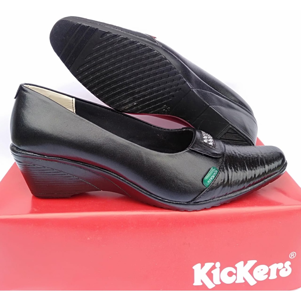 Sepatu pantofel wanita kickers kulit asli original formal kerja kantor fantofel wedges tinggi 5cmCOD