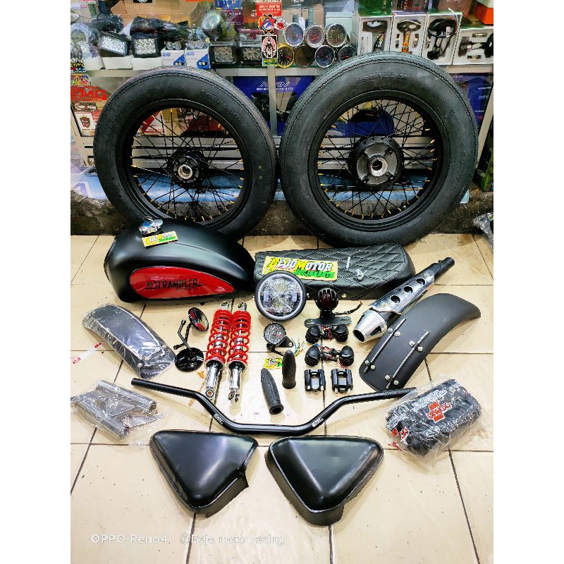 paket body japstyle scrambler plus ban set buat motor tiger mega pro scorpio byson thunder verza dll