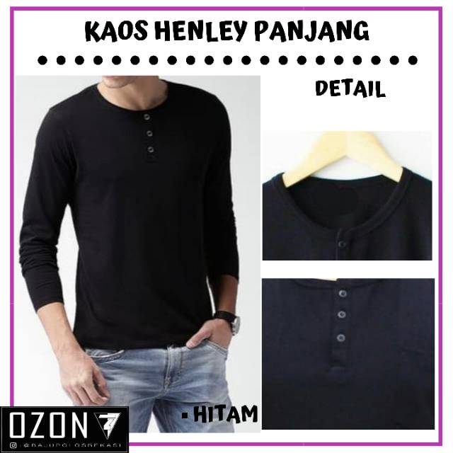 Kaos henley kancing lengan panjang best seller biru dongker navy