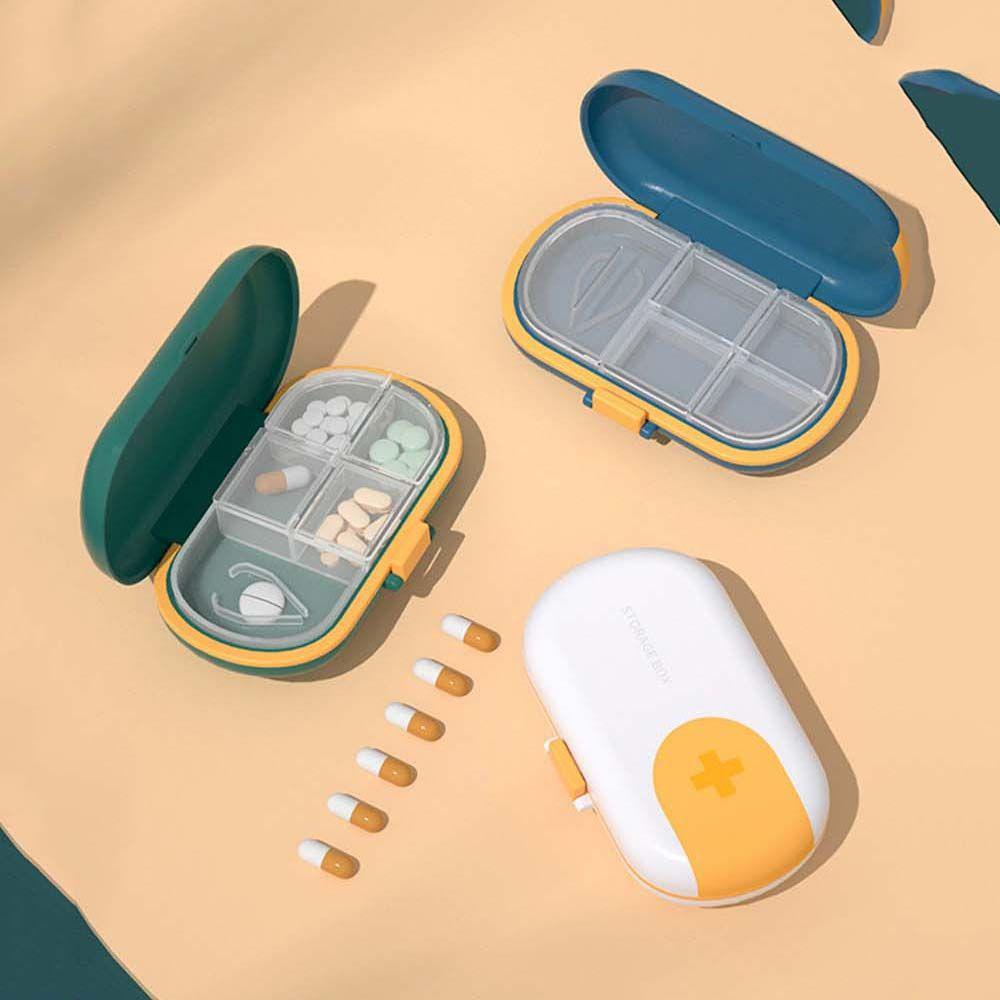 [Elegan] Kotak Penyimpanan Pil Portable Anti Air Kotak Plastik Kapsul Organizer Dengan Pemotong Pil Travel Pill Case