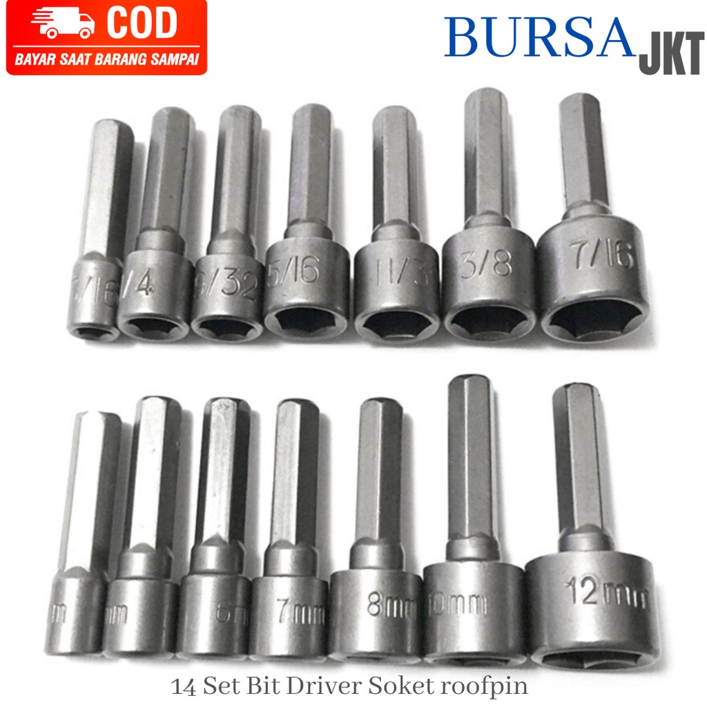 MATA KUNCI SOK SHOCK SOCKET HEX SHANK POWER NUT DRILL 14IN1