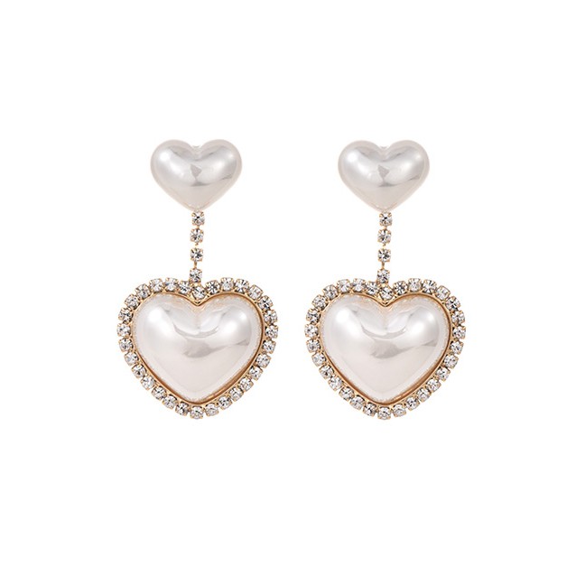 LRC Anting Fashion White Alloy Rhinestone Resin Love Earrings D56256