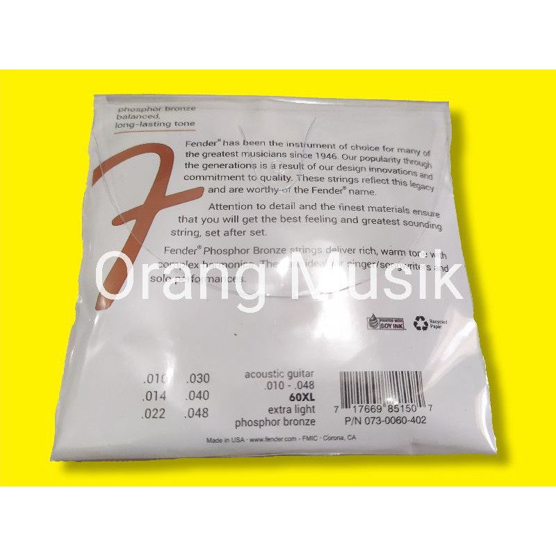 Senar Original Fender Akustik 010 Phosphor Bronze - Senar Gitar Fender Original Import