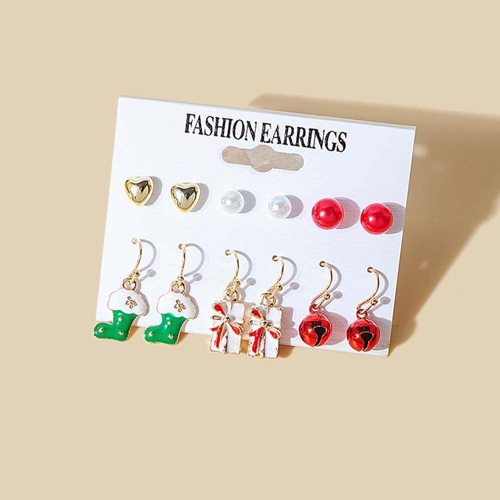 NEEDWAY Needway Anting Natal Xmas Pohon Lonceng Aksesoris Perhiasan Drop Earrings Mutiara Ear Studs