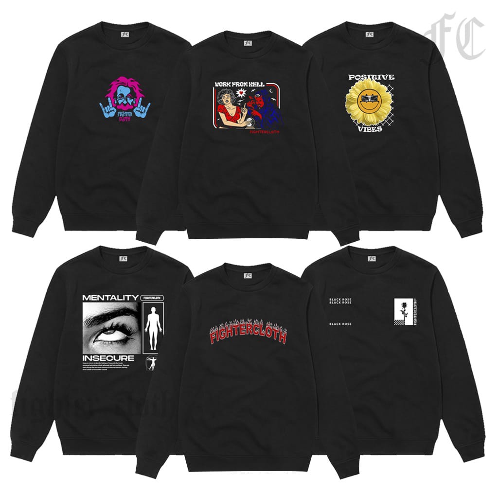 Crewneck Black Motif Simpel Pria dan Wanita Premium