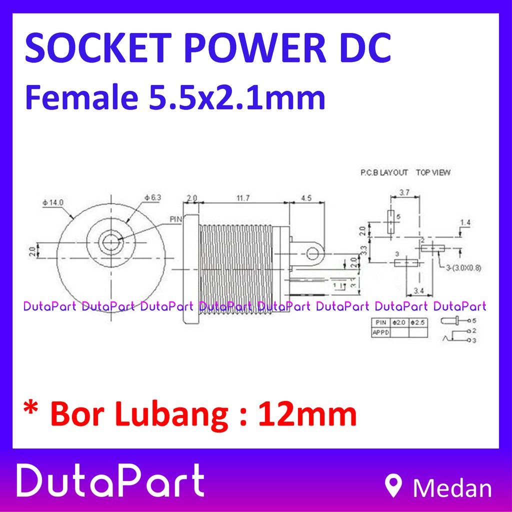 Socket DC Power Supply Female 5.5x2.1mm Panel Mount Soket Jack Betina