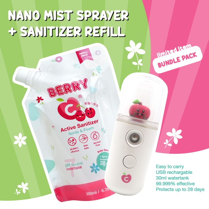 BerryC Bundle Nano Mist Spray karakter Berry + BERRY C Refill HAND Sanitizer 200ML