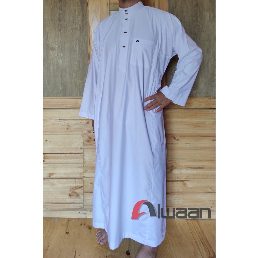 Baju/pakaian muslim pria koko gamis jubah dewasa ALWAAN/ATTALWIN model JD001 warna PUTIH/WHITE