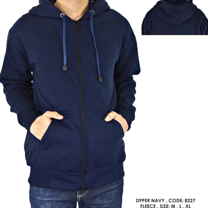 JAKET COWOK JAKET SWEATER HOODIE ZIPPER RESLETING BIRU POLOS COWOK PRIA - Navy, XL