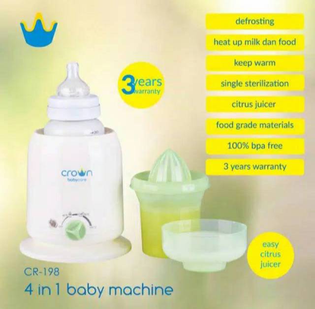 Crown WARMER Sterilizer 4 in 1 BABY MACHINE CR198 Steril + Penghangat Botol ASI / Food Bayi