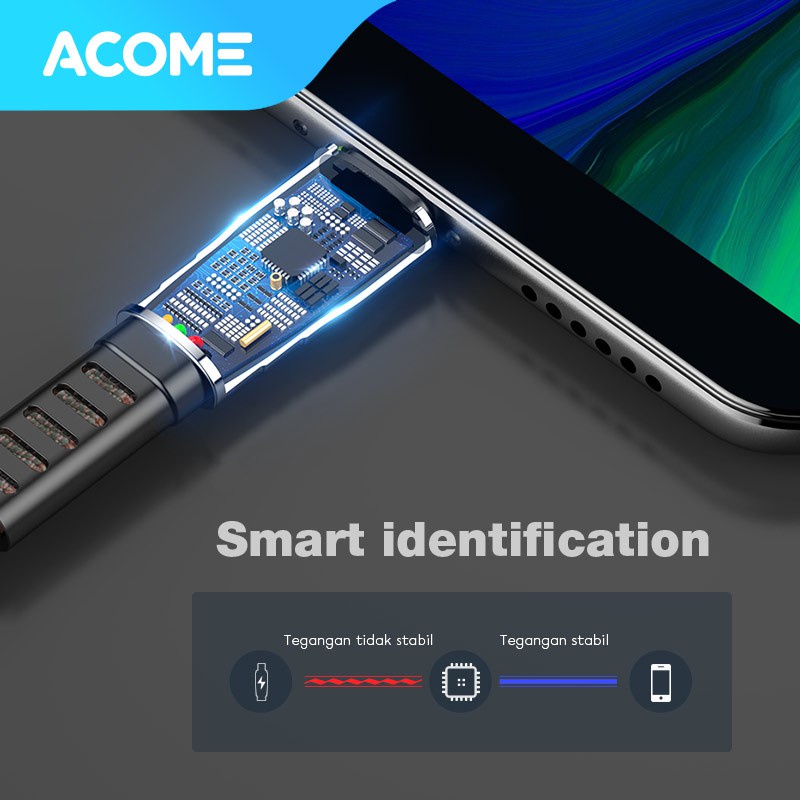 ACOME Kabel Data Micro USB 100cm cable  AiC Fast Charging 2.4A Garansi Resmi 1 Thn AKM-010