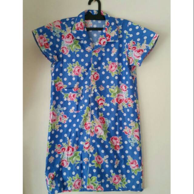 Daster katun aden selutut kancing bukaan depan ful