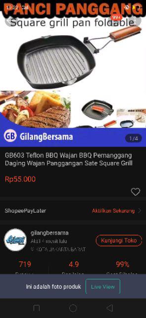 Gb078 Teflon Bbq Wajan Bbq Pemanggang Daging Wajan Panggangan Sate Anti Lengket Square Grill Pan