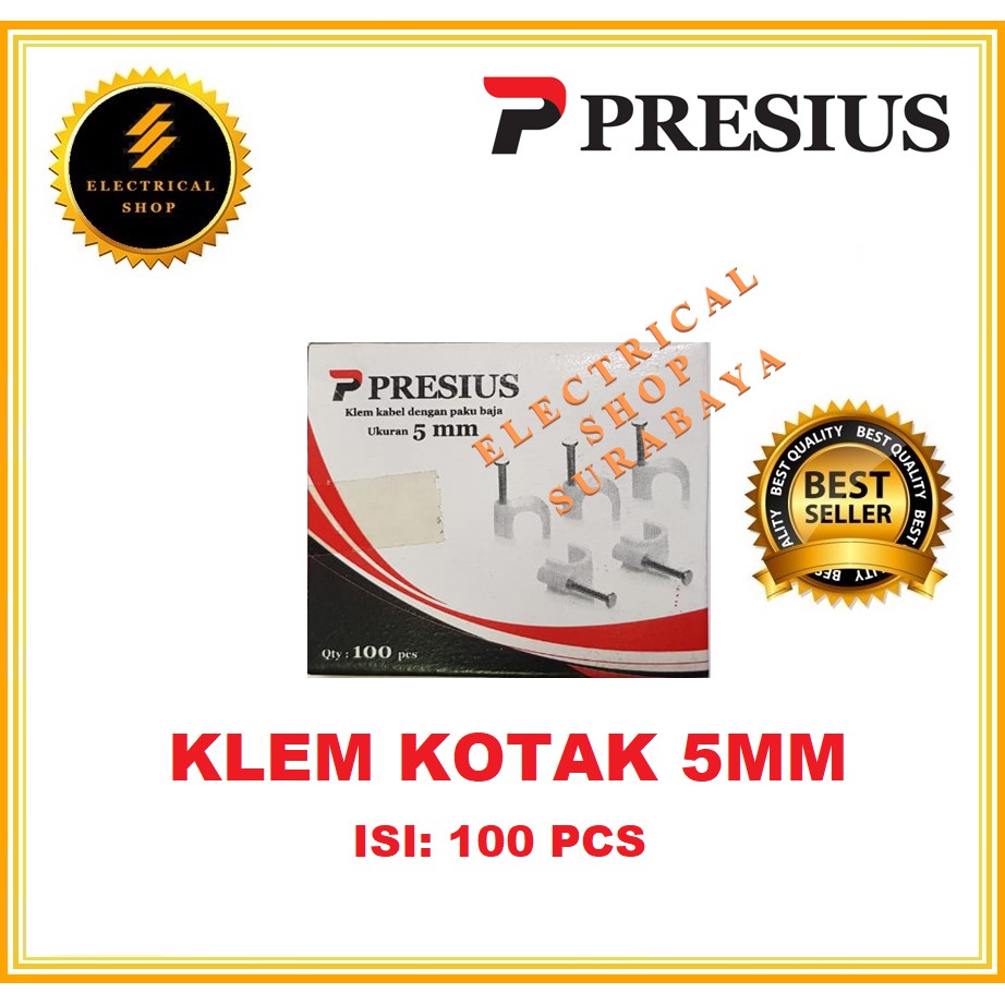 PRESIUS KLEM KABEL PAKU BAJA BETON NO 5 MM (KEMASAN KOTAK ISI 100 PCS) (GROSIR) ASLI ORIGINAL 5MM