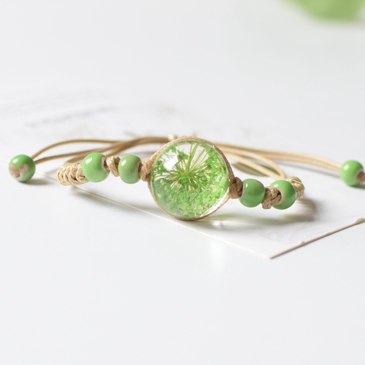 Gelang bangle bunga wanita bunga kering awet cantik terbaru model korea lucu hadiah kado anak ultah-green gypsophila