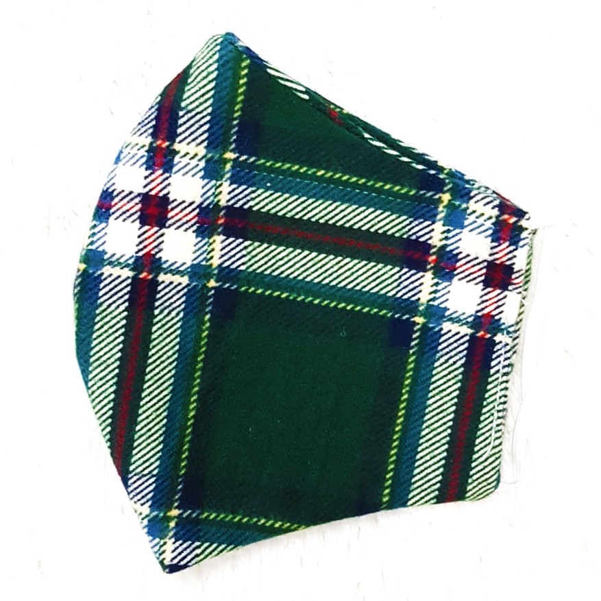 Masker Kain Flanel Dewasa Pria/Wanita (2 Ply) Motif Kotak Hijau