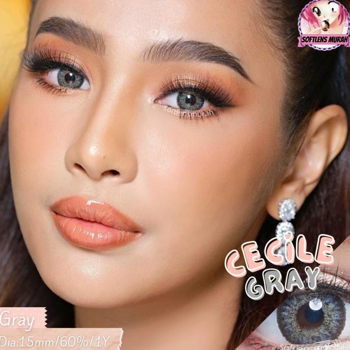 Cecile gray softlens 15mm 60% 1 year gray green color