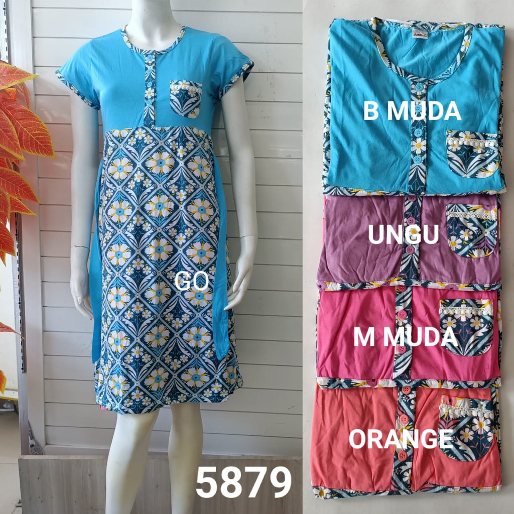 gos DK-PDK DASTER AMRO KLOK Pakaian Wanita Casual Baju Busui Baju Motif Berkancing Lengan Pendek