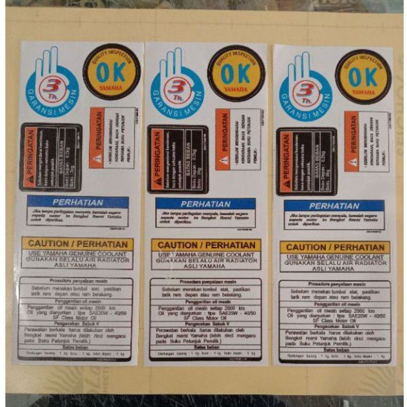 

STIKER GARANSI 3 TAHUN PERHATIAN 1 SET