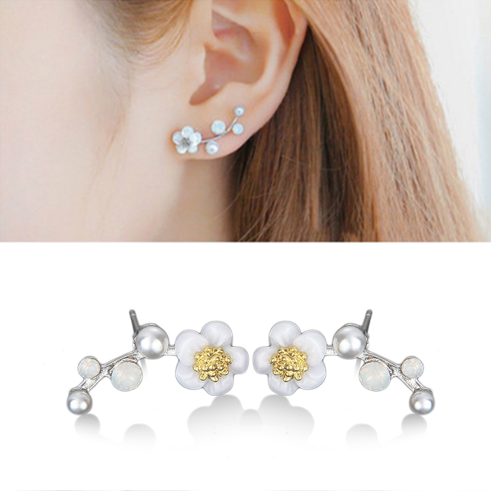 Anting Korea Earrings Perak/Emas Cabang / Bunga / Jumbai / Berlian Murah Giwang Anting Tindik Perhiasan-1