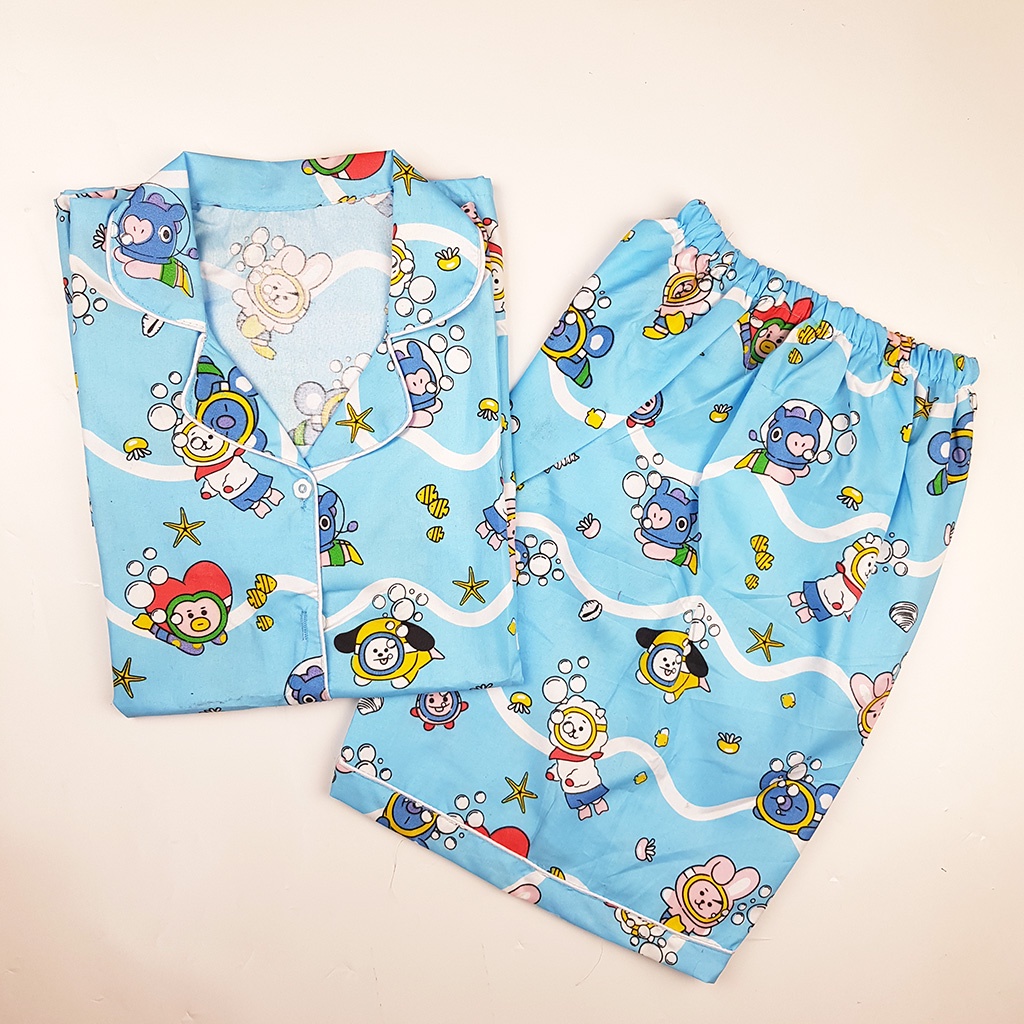 Setelan Piyama Dewasa Celana Pendek Lengan Pendek Hotpant All Size-HPL BTS DIVING BLUE