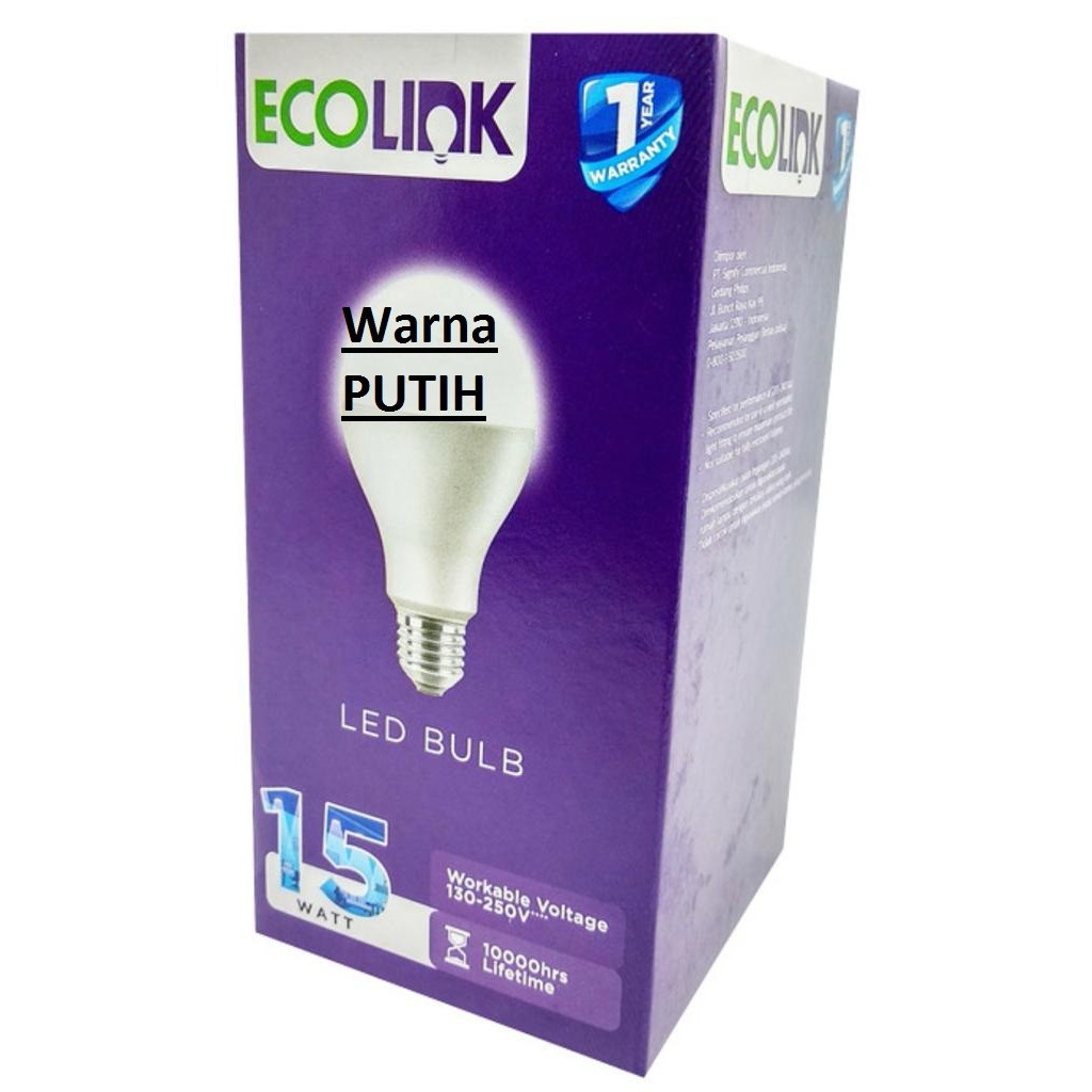 Lampu Bohlam LED Bulb 15 Watt 15Watt 15W W Putih Cool Daylight ECOLINK