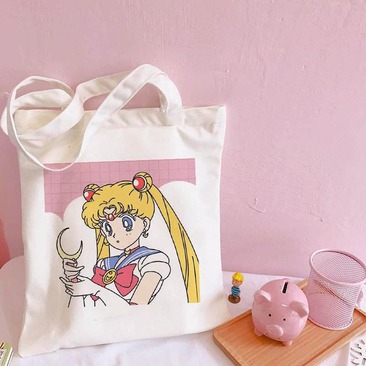 Tote bag kanvas wanita cartoon pakai PEREKAT/PELCRO