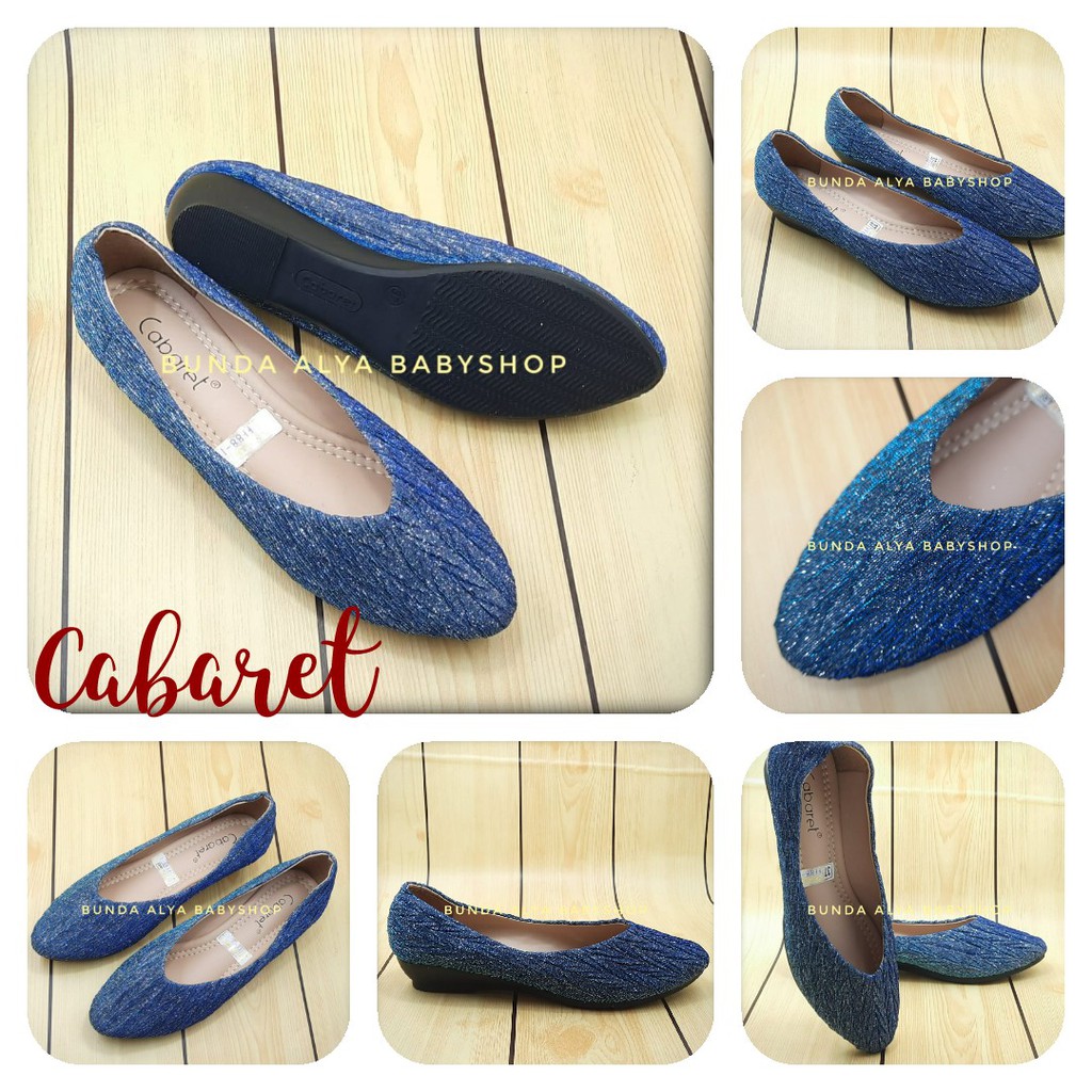 Sepatu Wanita Slip on Premium Size 37 - 40 BIRU Cabaret Flatshoes Wanita Glitter - Sepatu Casual Perempuan