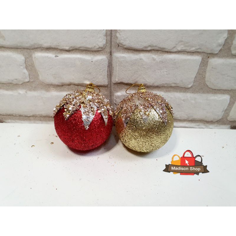 Bola Natal Gliter 8 cm Dekorasi Hiasan Pohon Natal Christmas Glittery Ball Party Decor