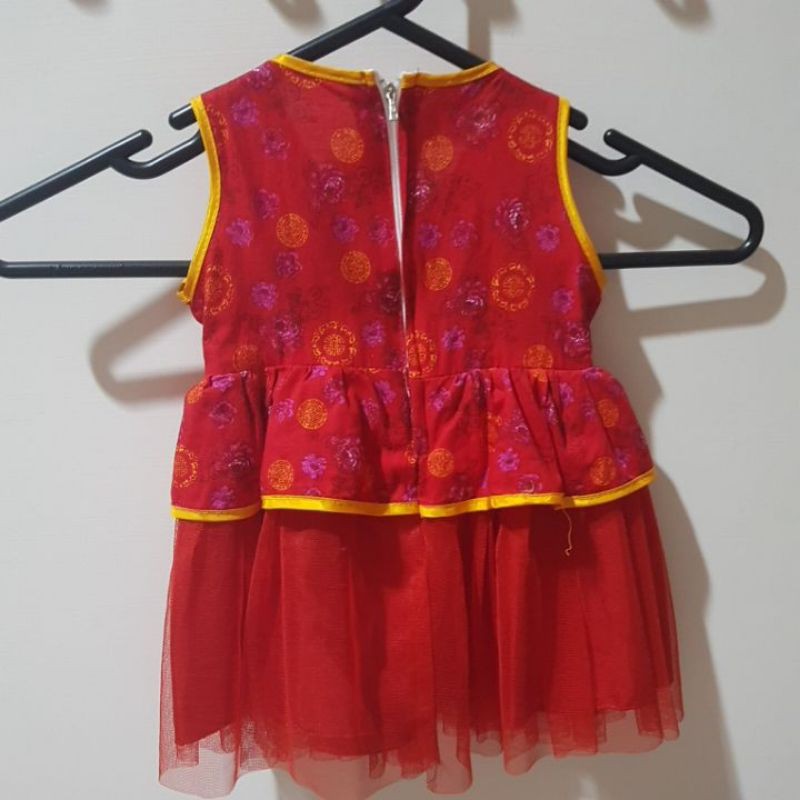 dress anak perempuan pesta model cheongsam merah 3 bulan hingga 1 tahun